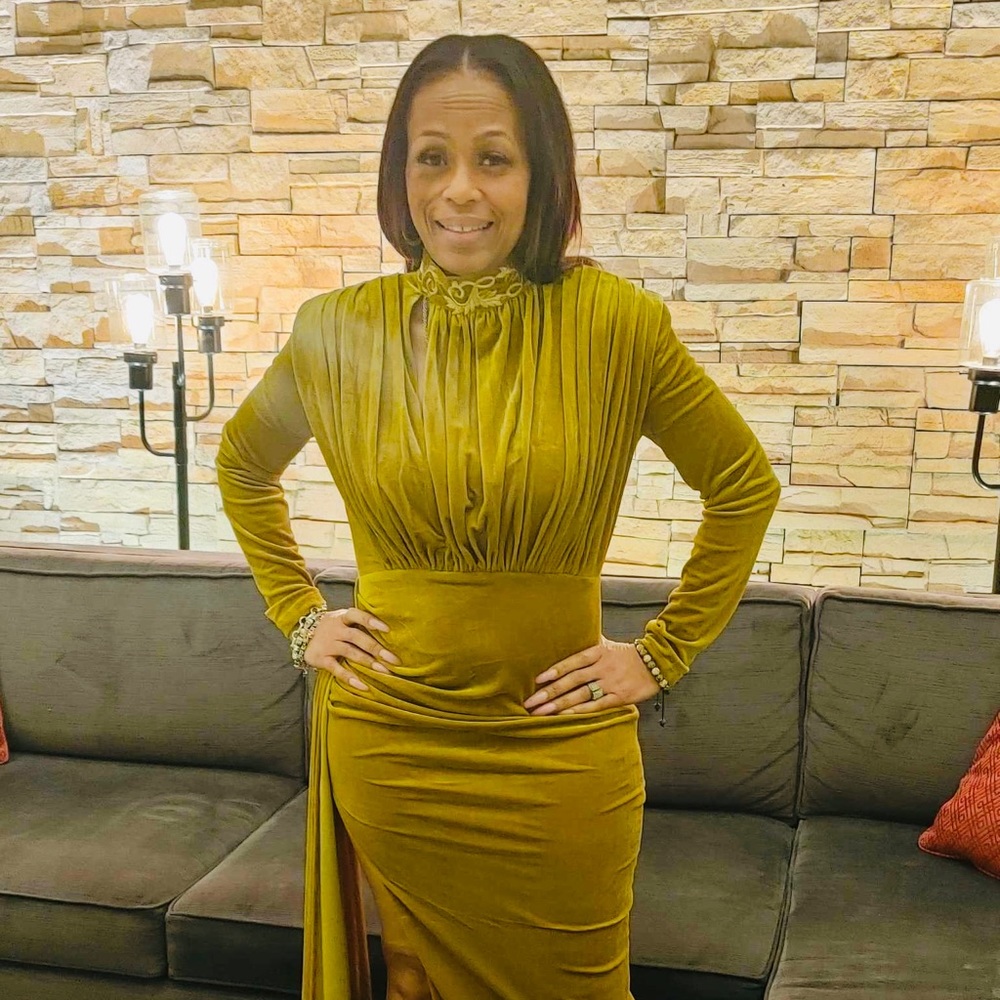 Stunning evening gown!! Mustard Gold velour